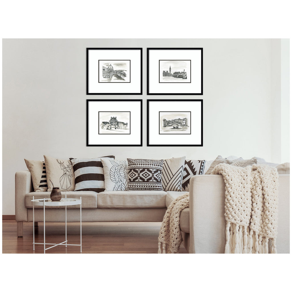Vintage Europe — 4-Piece Framed Art Set