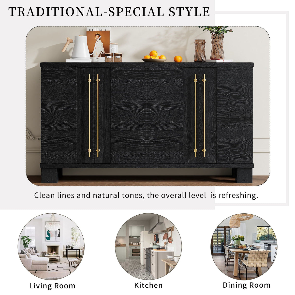 Modern Wood Sideboard with Adjustable Shelves