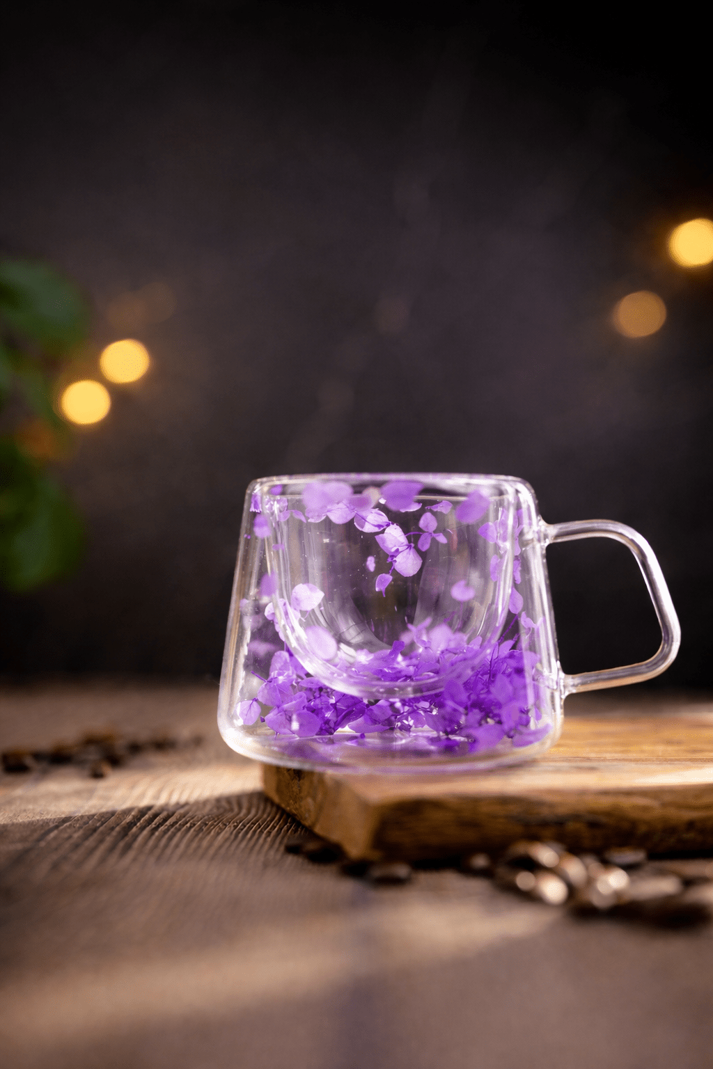 Handcrafted Floral Double-Wall Glass Mug