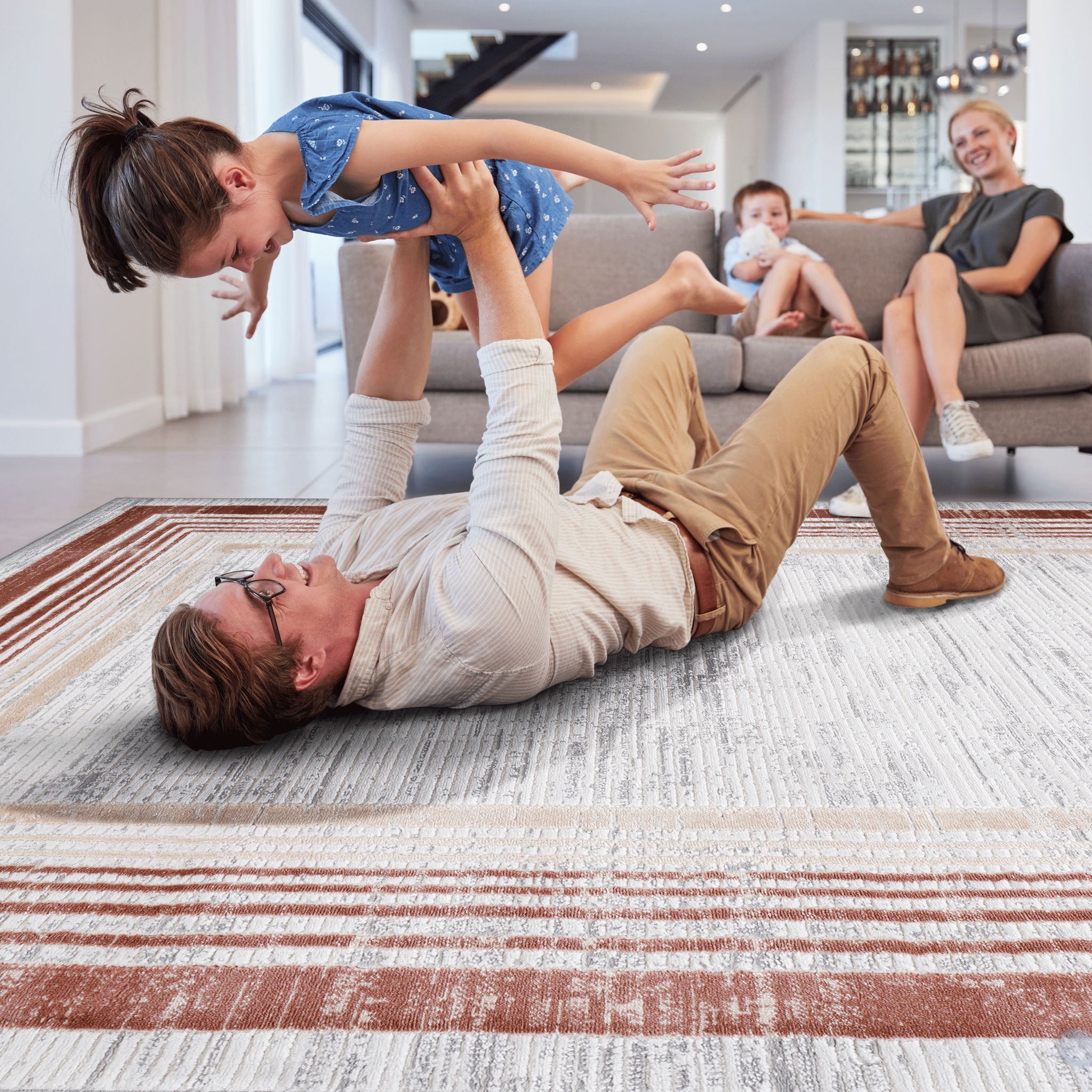 Marfi 6' x 9' Bordered Area Rug - Brown/Ivory