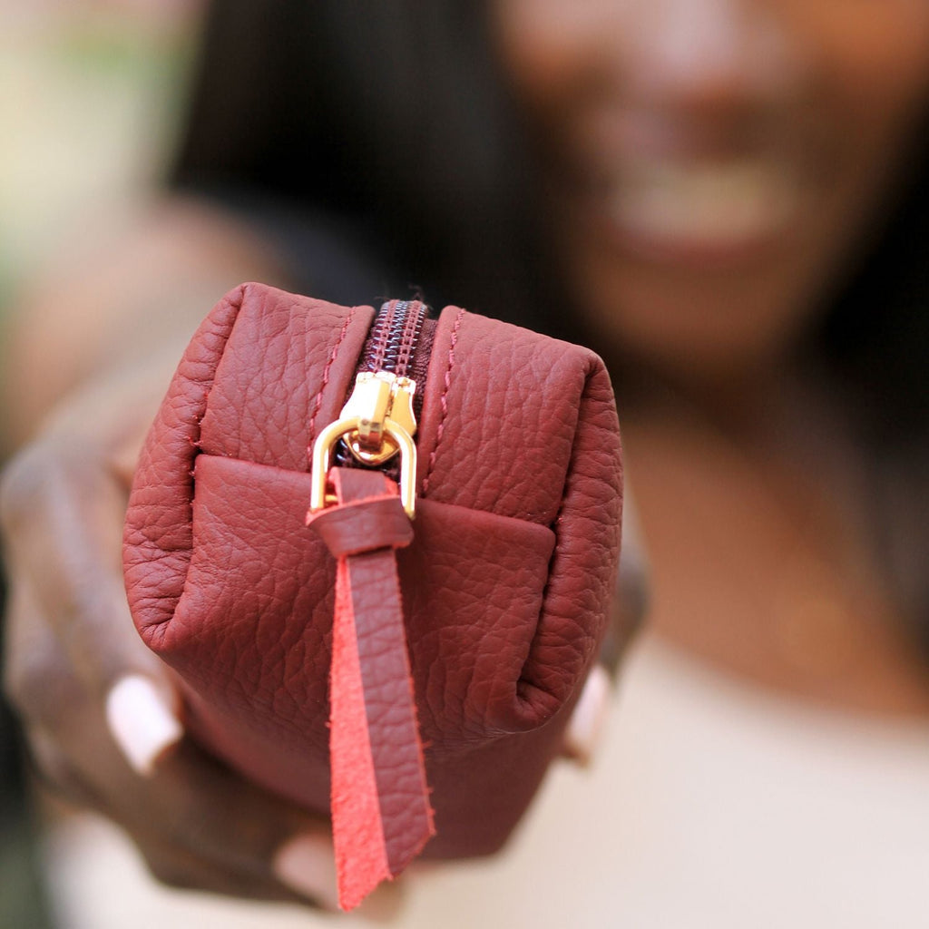 Aurora Leather Makeup Bag — Pink