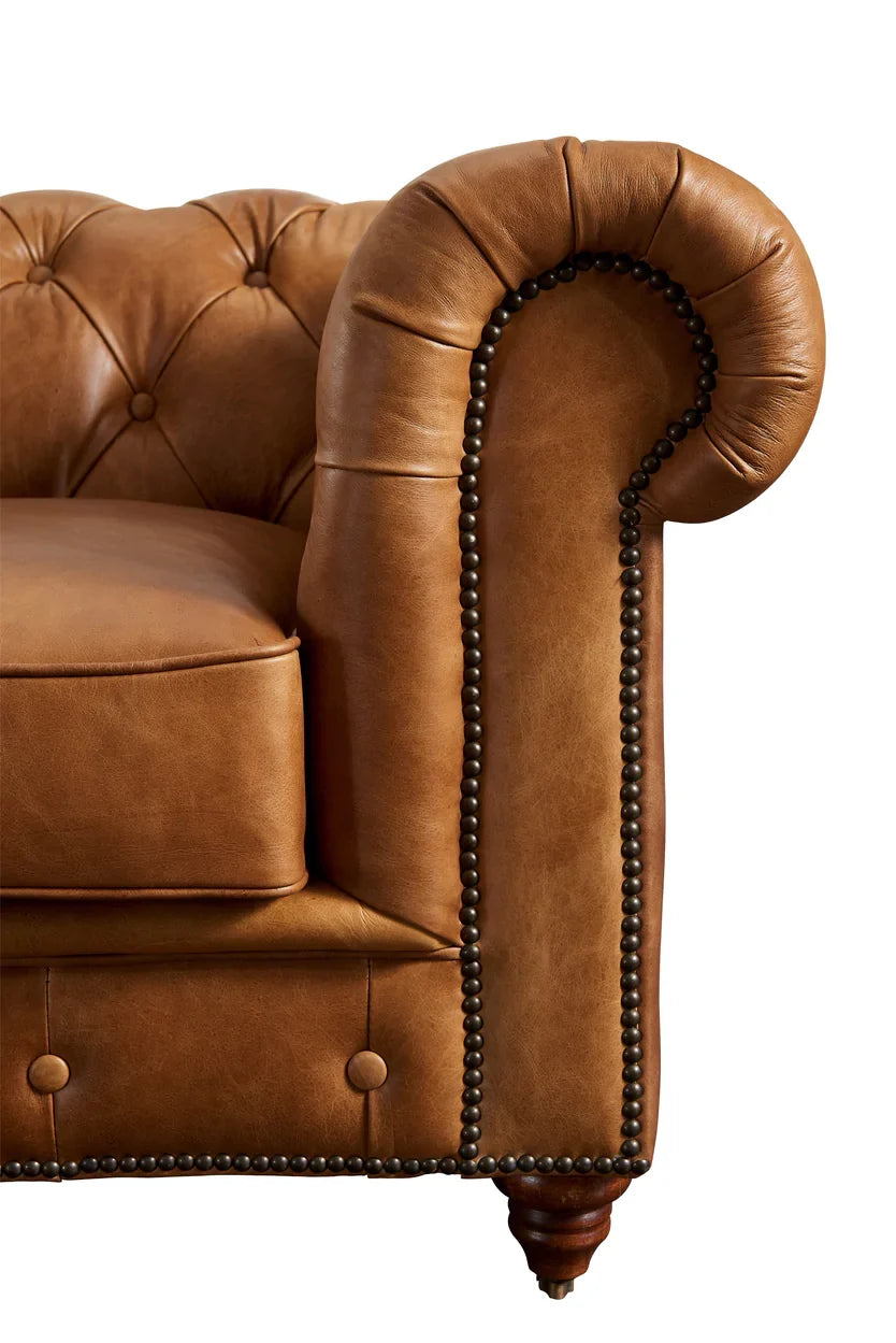 Preorder  Century Chesterfield Sofa - Light Brown Leather - 118"