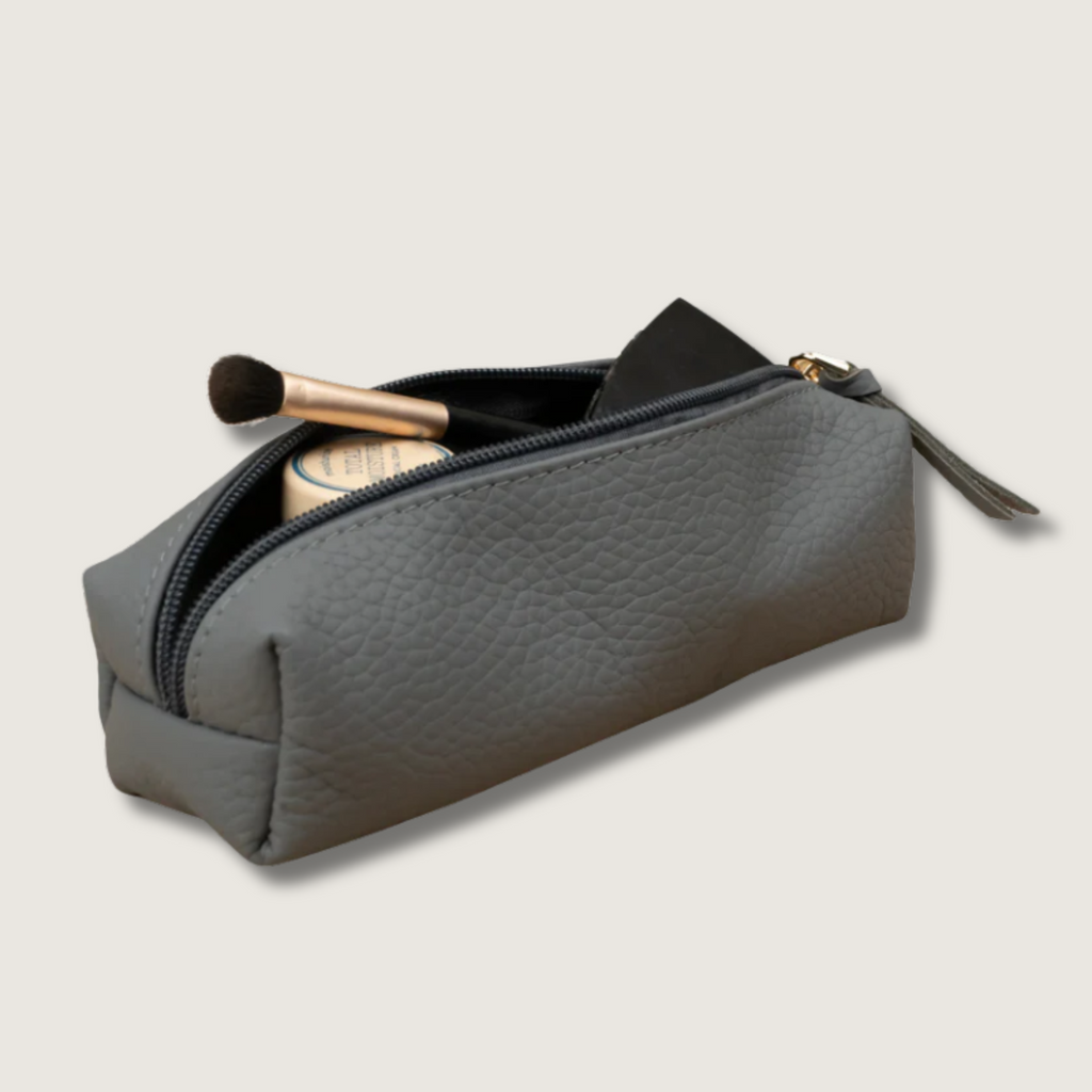 Aurora Leather Makeup Bag — Grey