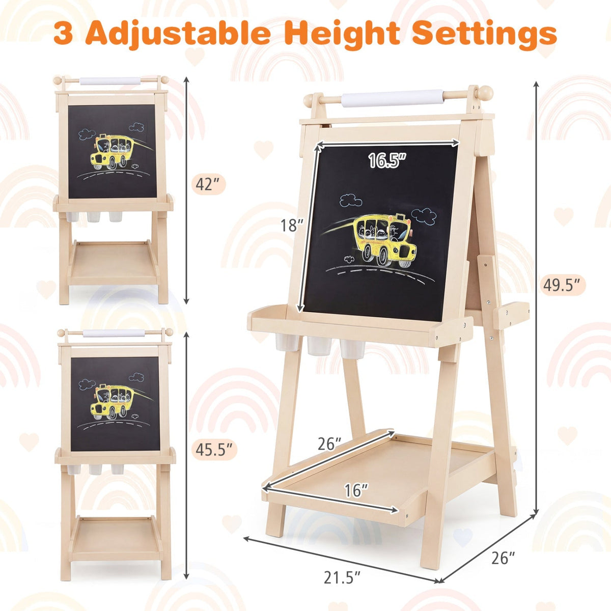Double-Sided Kids Art Easel with Chalkboard & Whiteboard