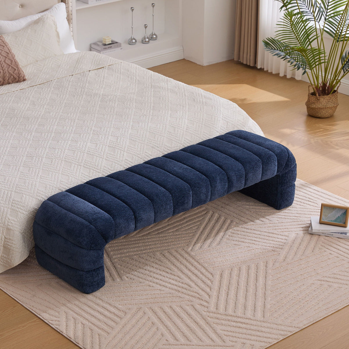 Channel-Tufted Upholstered Bed Bench