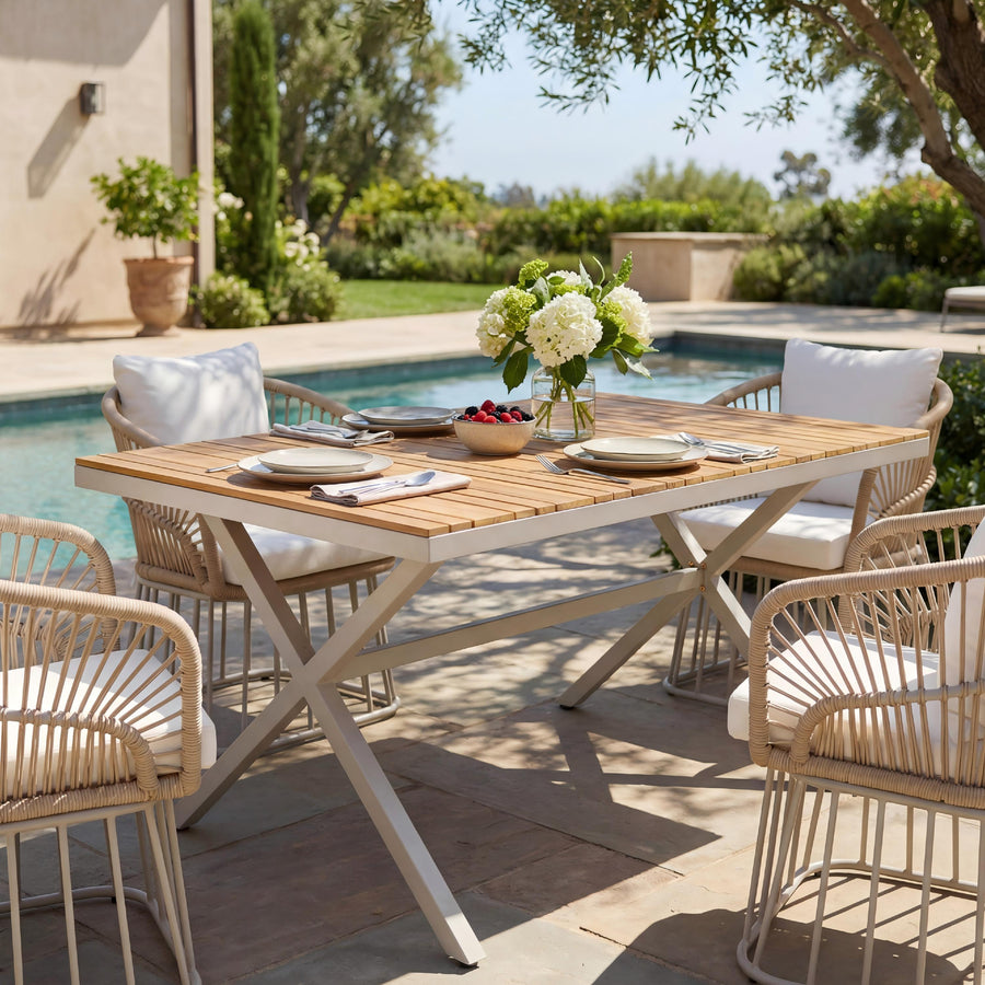 Teak & Steel Outdoor Dining Table — 55"