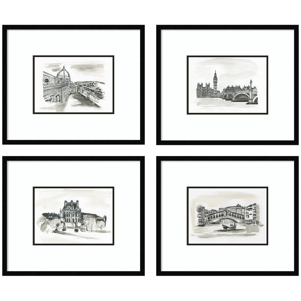 Vintage Europe — 4-Piece Framed Art Set