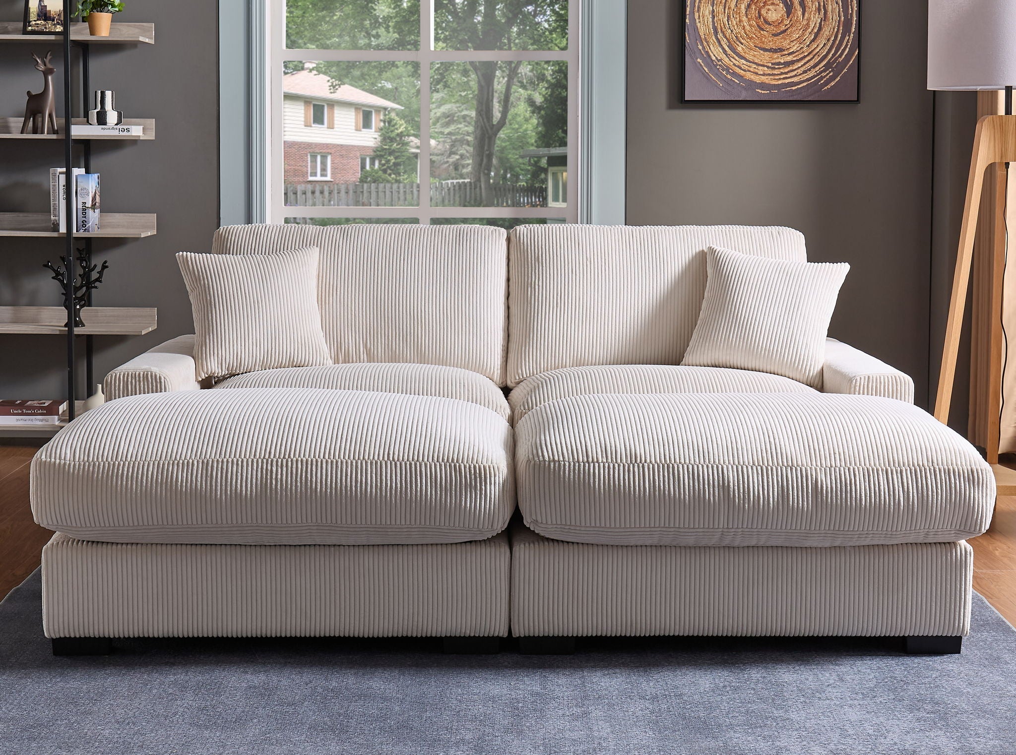 Oversized Modular Sectional Sofa with Two Ottomans — Beige