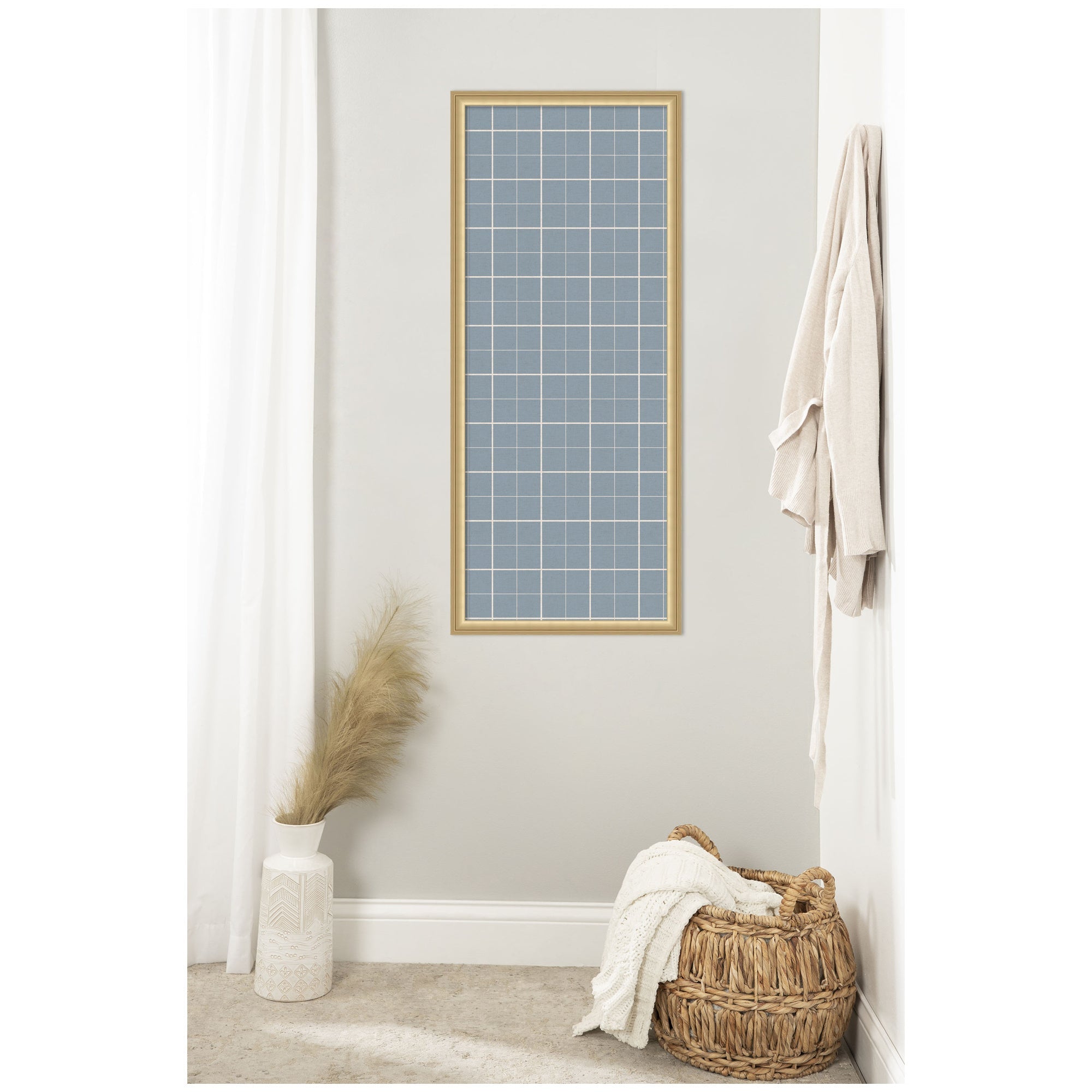 Framed Fabric Pinboard Light Blue Plaid Wall Organization
