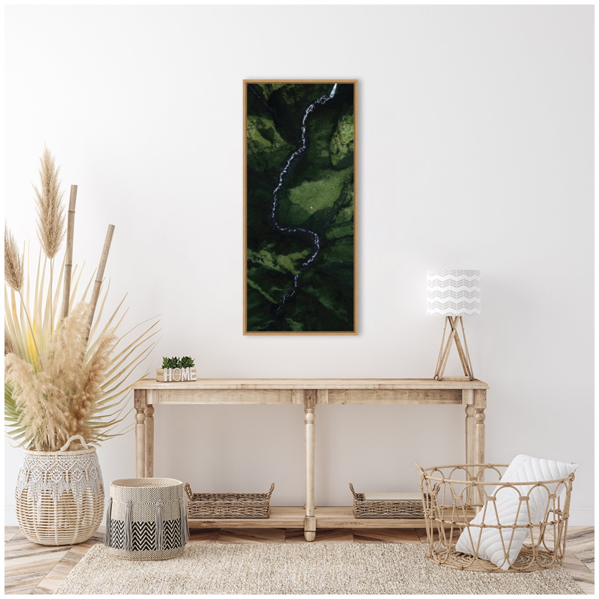 Sylvie Aerial View of a Winding River in a Green Valley in Iceland Framed Canvas by Michael Schauer