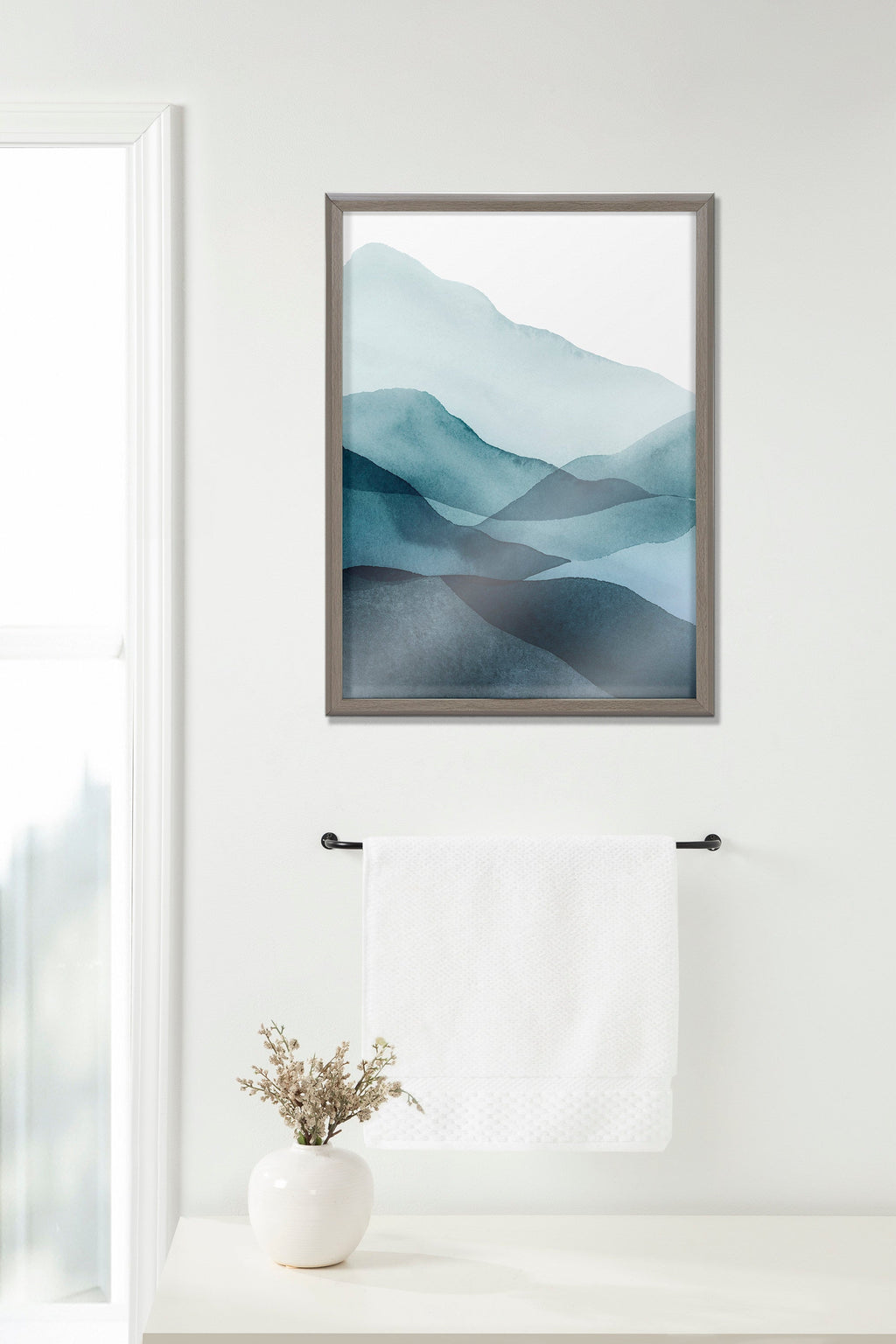 Blake Blue Mountain Range Framed Printed Glass by Amy Lighthall