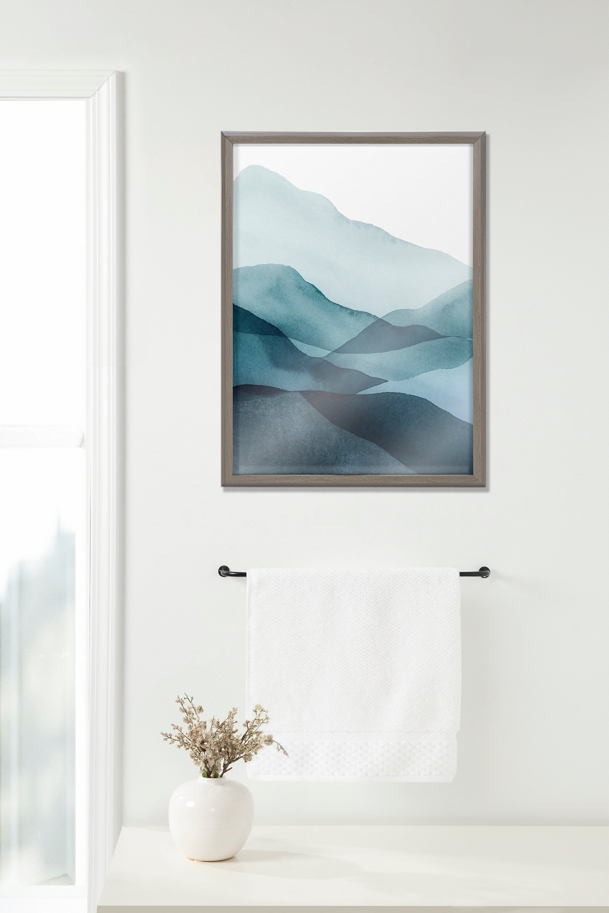 Blake Blue Mountain Range Framed Printed Glass by Amy Lighthall