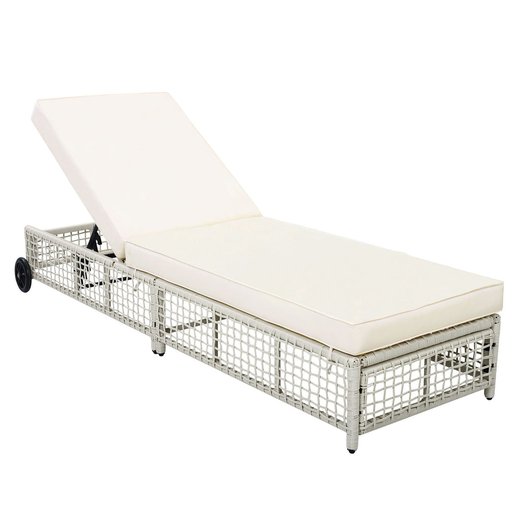 Outdoor Lounge Chair with 5-Position Backrest & Wheels