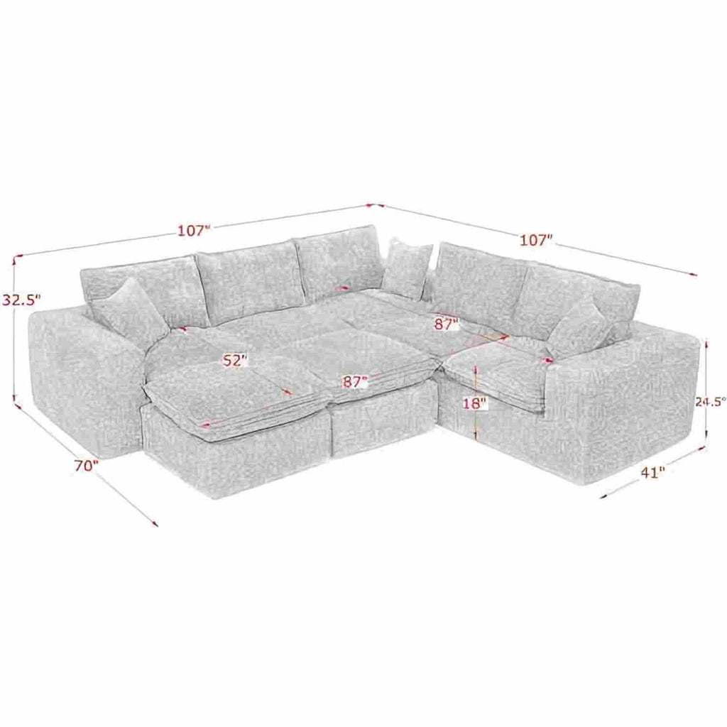 Cloud-Comfort Modular Sectional Sofa with Moveable Ottoman