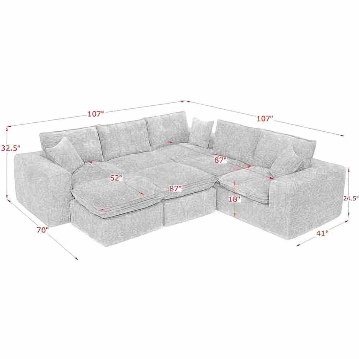 Cloud-Comfort Modular Sectional Sofa with Moveable Ottoman