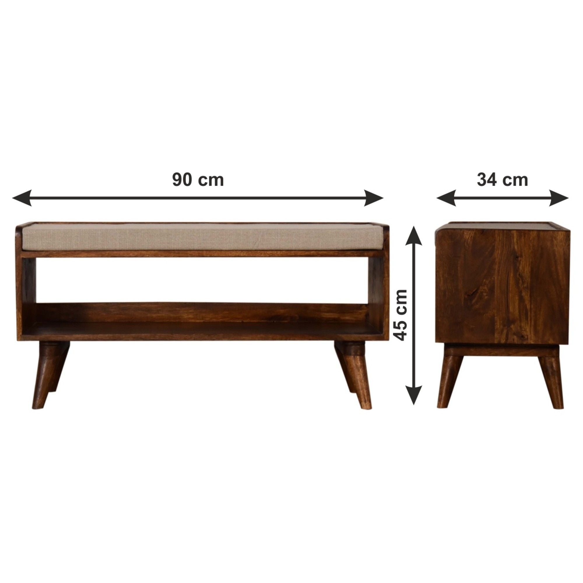 Mango Wood Upholstered Bench