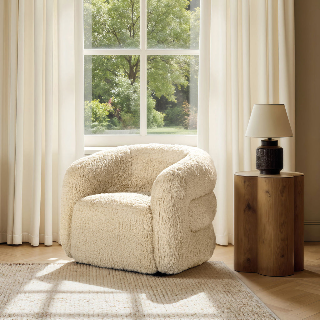 Colt Faux-Fur Swivel Barrel Chair — Cream