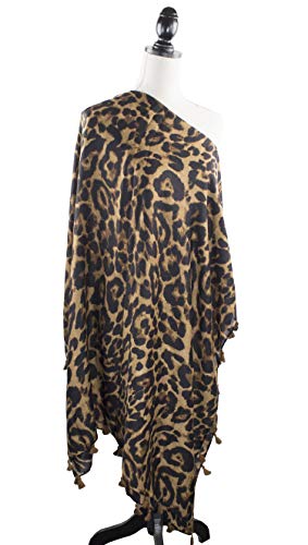 stylesilove Women Elegant Classic Leopard Print Lightweight Cotton Tassel Scarf Wrap Autumn Winter Large Shawl Scarf