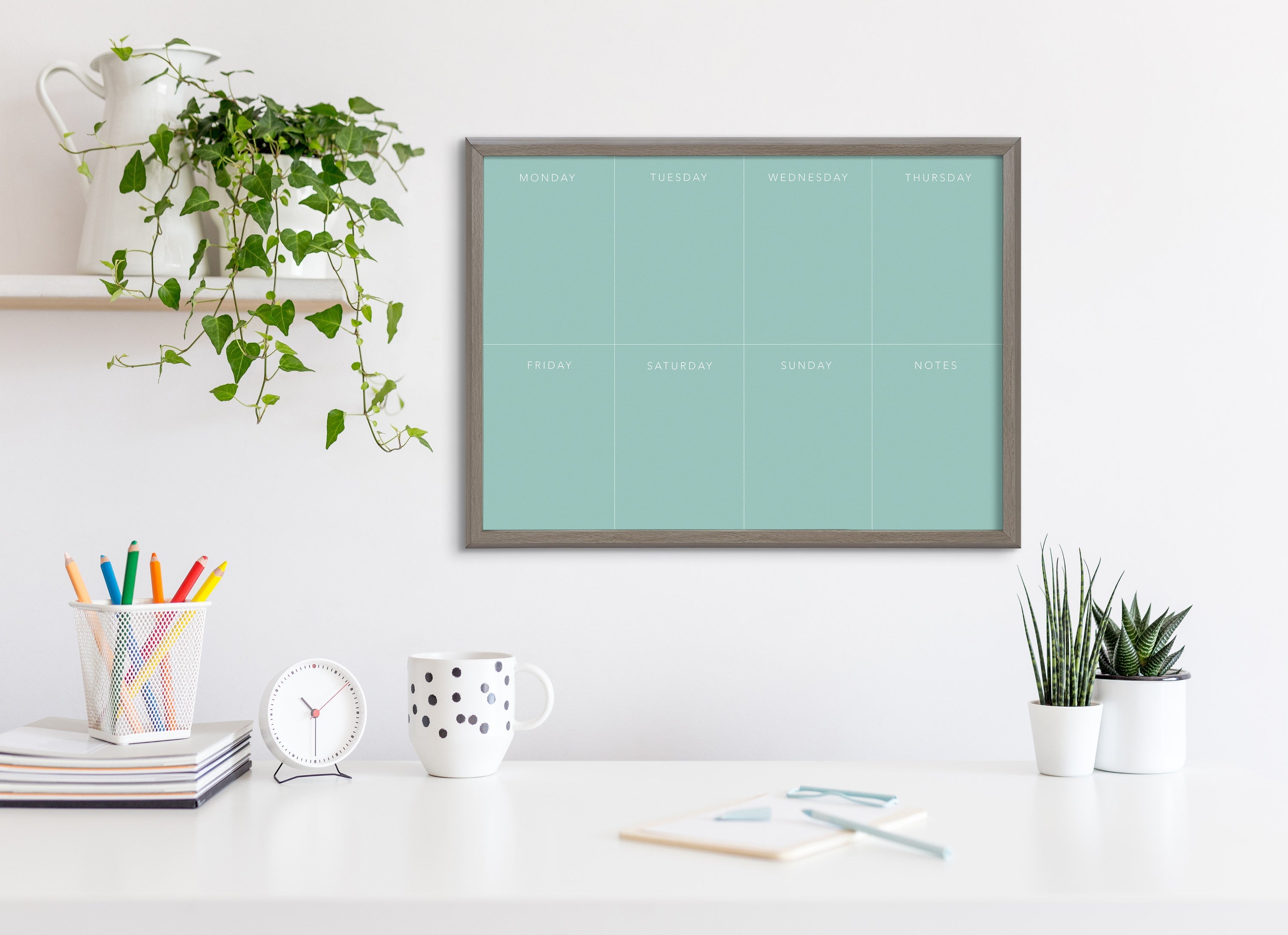 Blake This Week Teal Framed Printed Glass by The Creative Bunch Studio