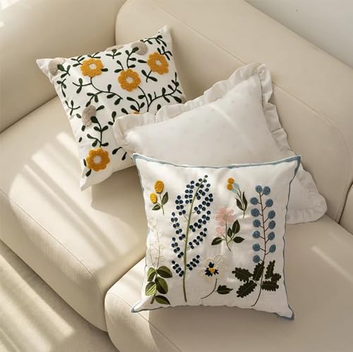 Fennco Styles Embroidered Spring Floral Decorative Filled Throw Pillow 18" W x 18" L - Flower Woven Cushion for Home, Couch, Living Room, Bedroom, Office and Holiday Décor