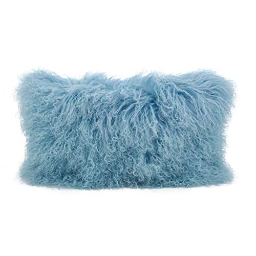 Fennco Styles Genuine Mongolian Lamb Fur Decorative Filled Throw Pillow - Soft Plush Wool Accent Pillow for Home, Couch, Living Room, Office and Holiday Décor