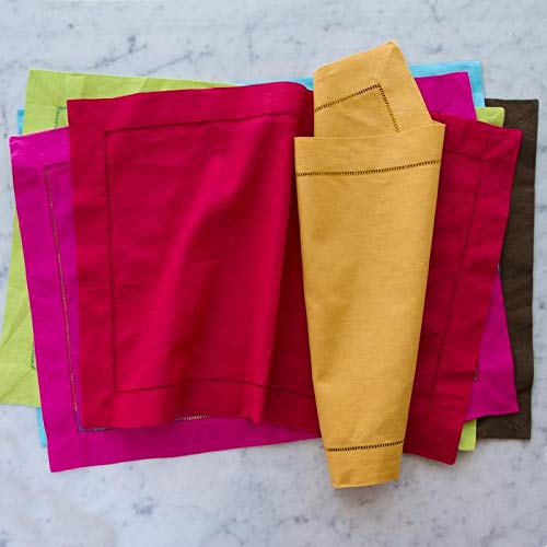 Fennco Styles Handmade Hemstitch Traycloth Place mat, Set of 4, Over 20+ Colors (Burgundy)