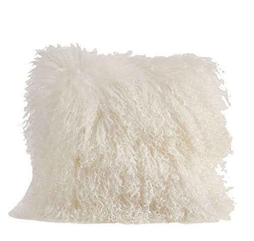 Fennco Styles Genuine Mongolian Lamb Fur Decorative Filled Throw Pillow - Soft Plush Wool Accent Pillow for Home, Couch, Living Room, Office and Holiday Décor