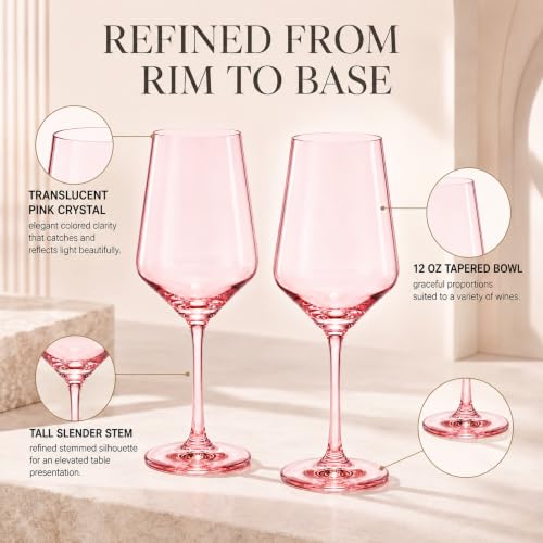 Monet Stemmed Wine Glassware, Pink, Set of 2