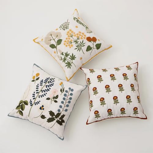 Fennco Styles Embroidered Spring Floral Decorative Filled Throw Pillow 18" W x 18" L - Flower Woven Cushion for Home, Couch, Living Room, Bedroom, Office and Holiday Décor