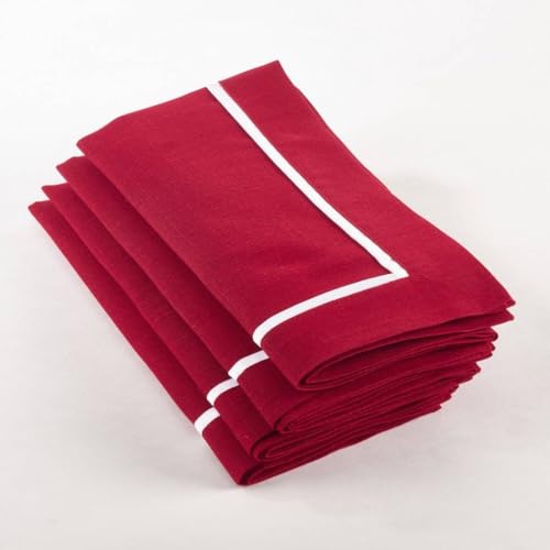 Fennco Styles Pleated Design Red Cloth Napkins 20" W x 20" L, Set of 4 - Classic Border Dinner Napkins for Home Décor, Everyday Use, Christmas, Banquets and Special Events