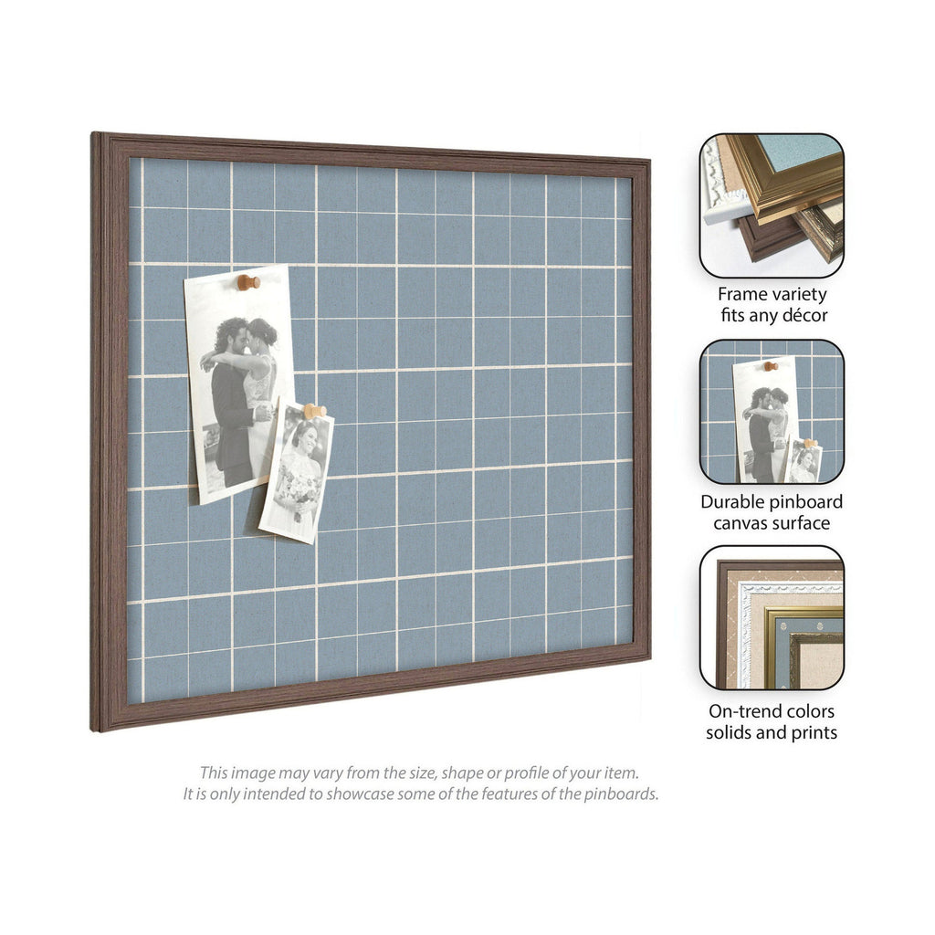 Framed Fabric Pinboard Light Blue Plaid Wall Organization