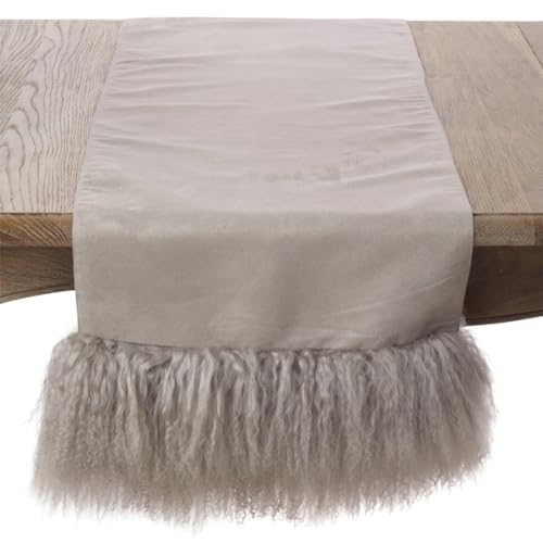 Fennco Styles Genuine Mongolian Lamb Fur Table Runner 16" W x 72" L – Black Plush Table Cover for Dining Room, Banquets, Family Gatherings, Holidays, Special Events and Home Décor