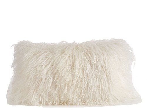 Fennco Styles Genuine Mongolian Lamb Fur Decorative Filled Throw Pillow - Soft Plush Wool Accent Pillow for Home, Couch, Living Room, Office and Holiday Décor