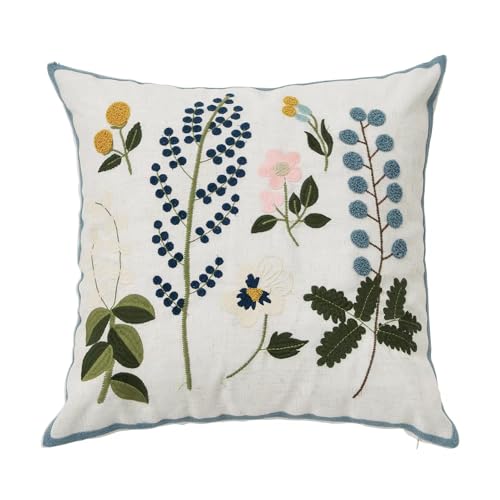 Fennco Styles Embroidered Spring Floral Decorative Filled Throw Pillow 18" W x 18" L - Flower Woven Cushion for Home, Couch, Living Room, Bedroom, Office and Holiday Décor