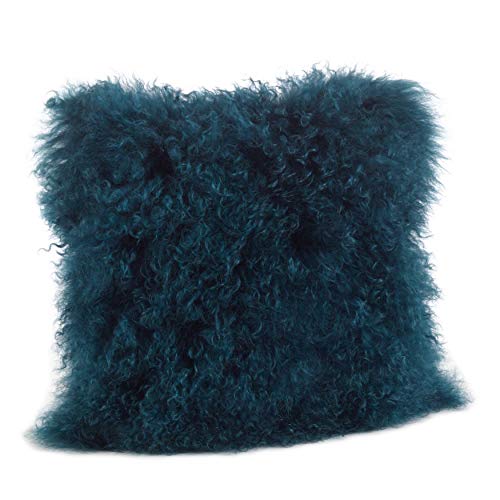 Fennco Styles Genuine Mongolian Lamb Fur Decorative Filled Throw Pillow - Soft Plush Wool Accent Pillow for Home, Couch, Living Room, Office and Holiday Décor