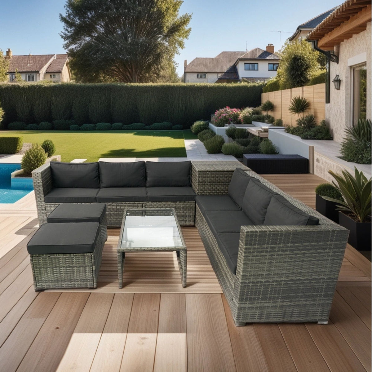 All-Weather Wicker Patio Sectional Set with Storage — 8-Piece