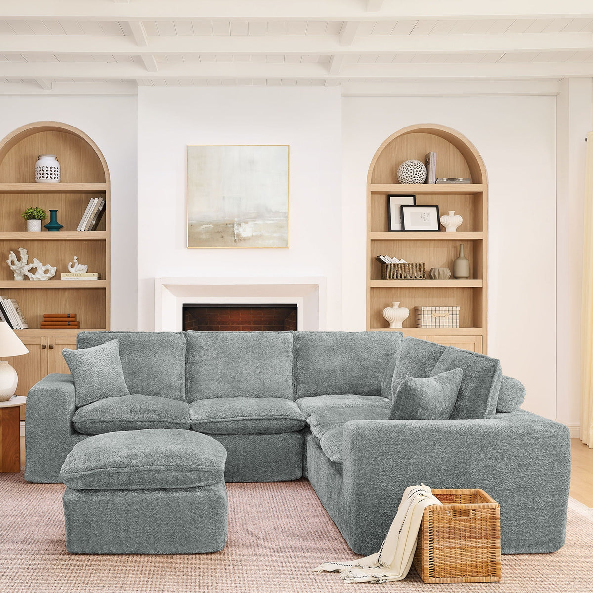 Cloud-Comfort Modular Sectional Sofa with Moveable Ottoman