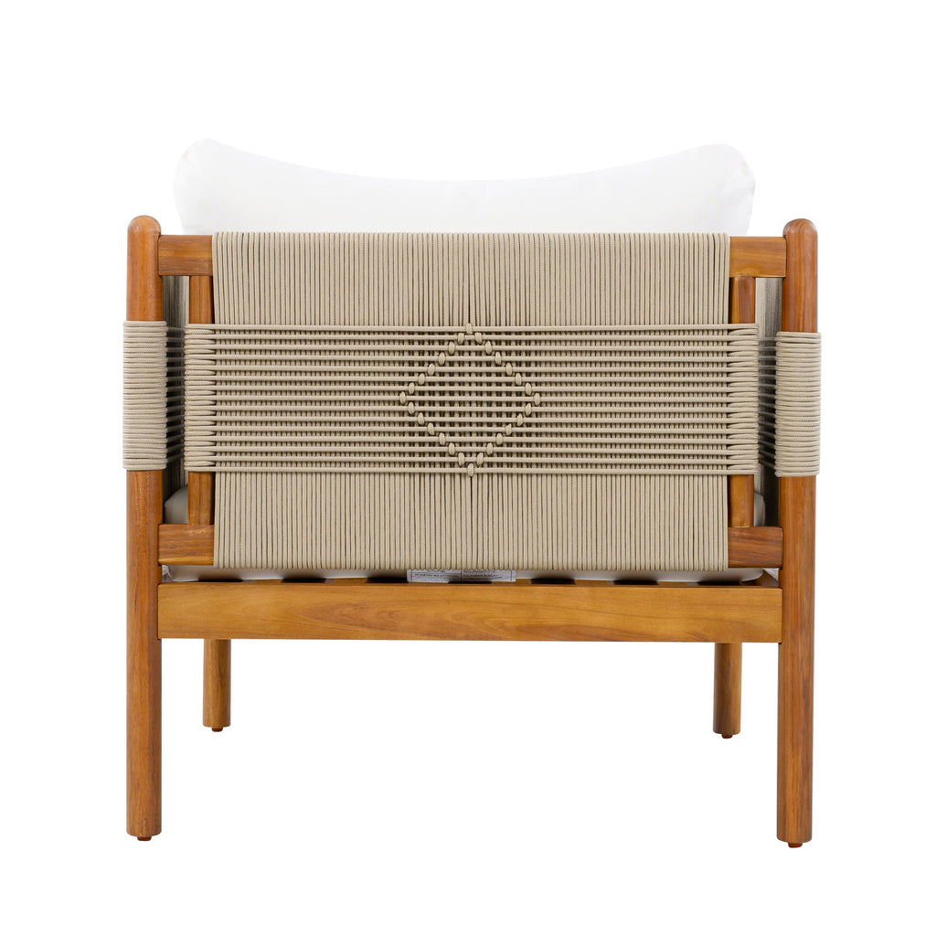 Outdoor Acacia Wood Club Chair with Diamond Rope Weave & Cushions, Teak Finish