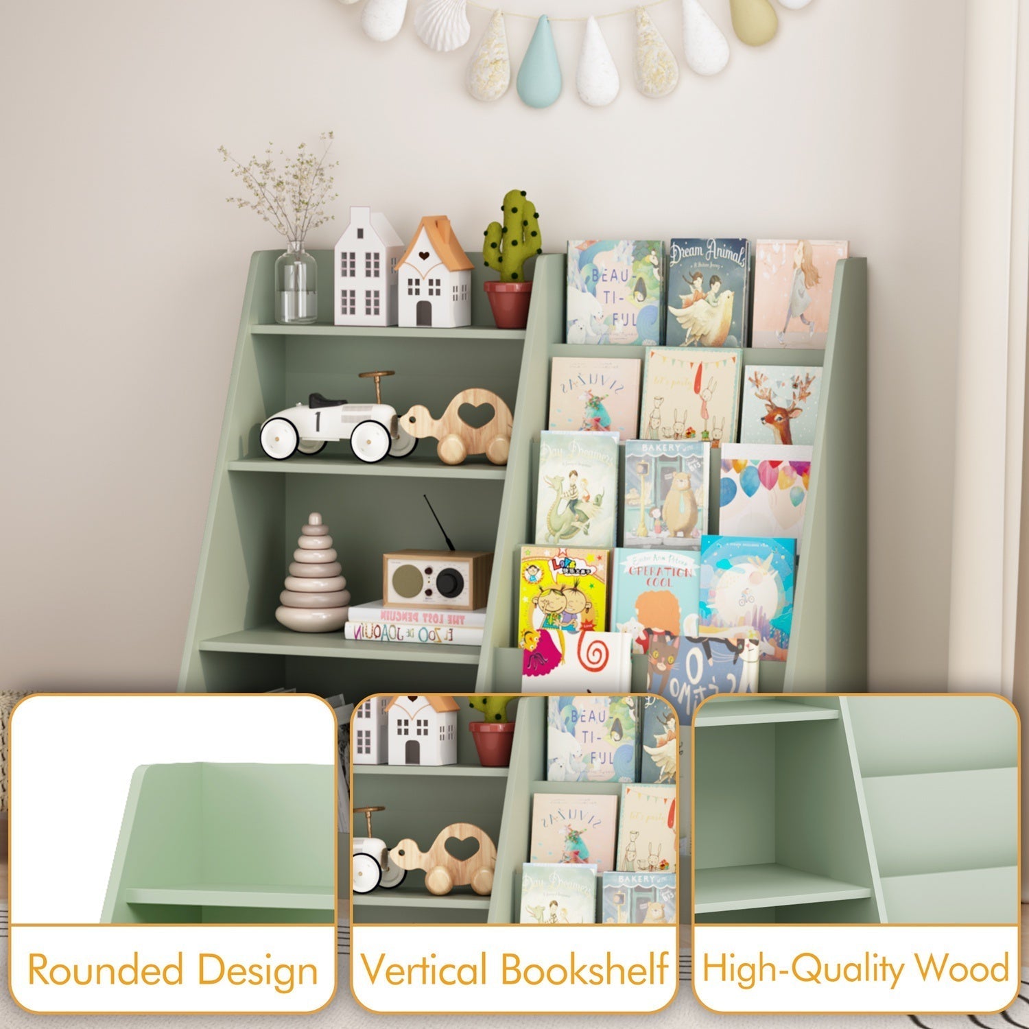 Kids Bookshelf with Toy Storage Organizer, 34.65" Multi-Tier