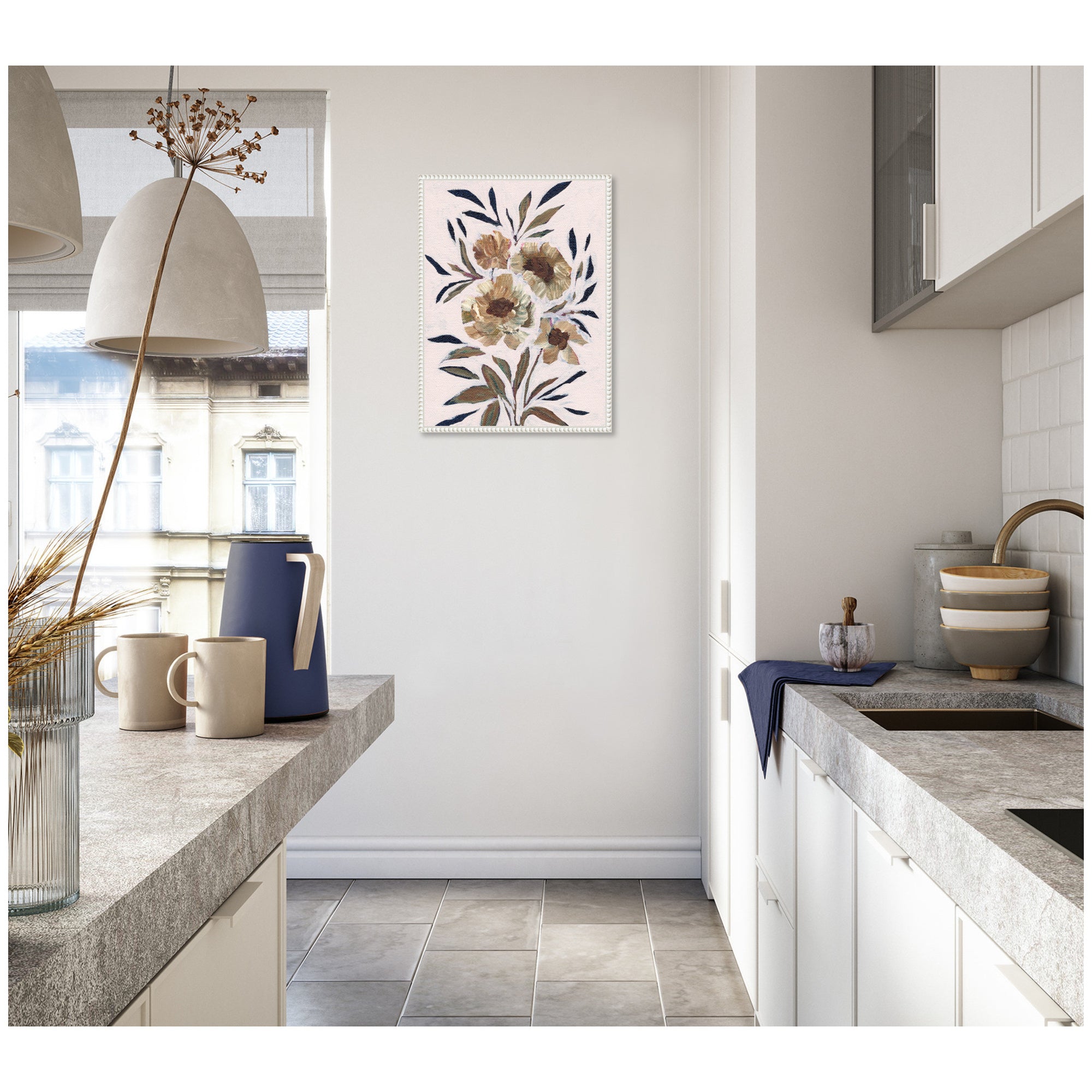 Sylvie Muted Paintrely Florals Framed Canvas by Nikita Jariwala