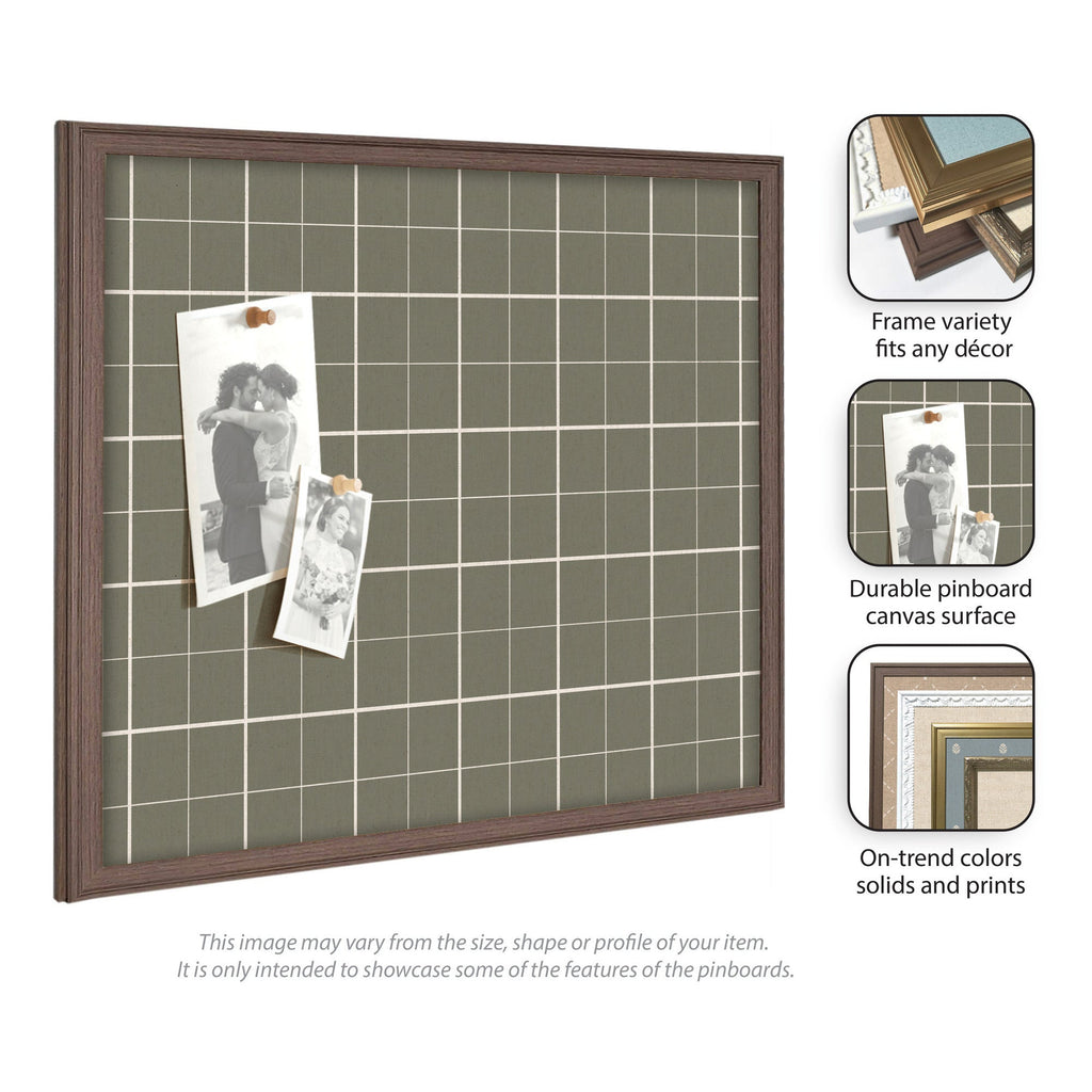 Framed Fabric Pinboard Sage Green Plaid Wall Organization