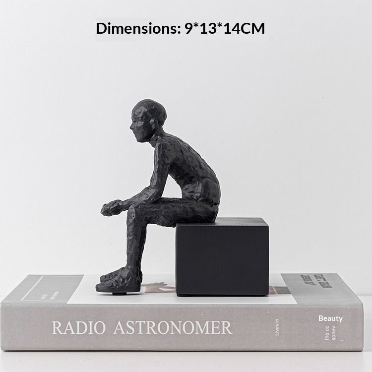 Nordic Style Seated Figure Bookends — Resin, White & Black