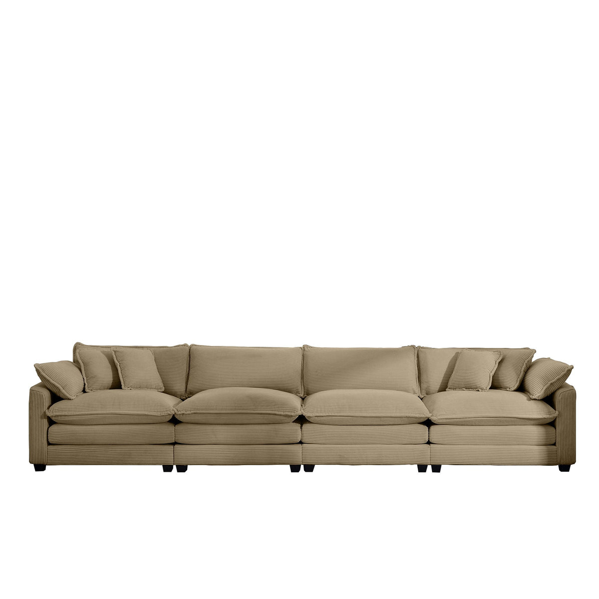 Modern Upholstered 4 Seater Fabric Sofa With Arm And Throw Pillows