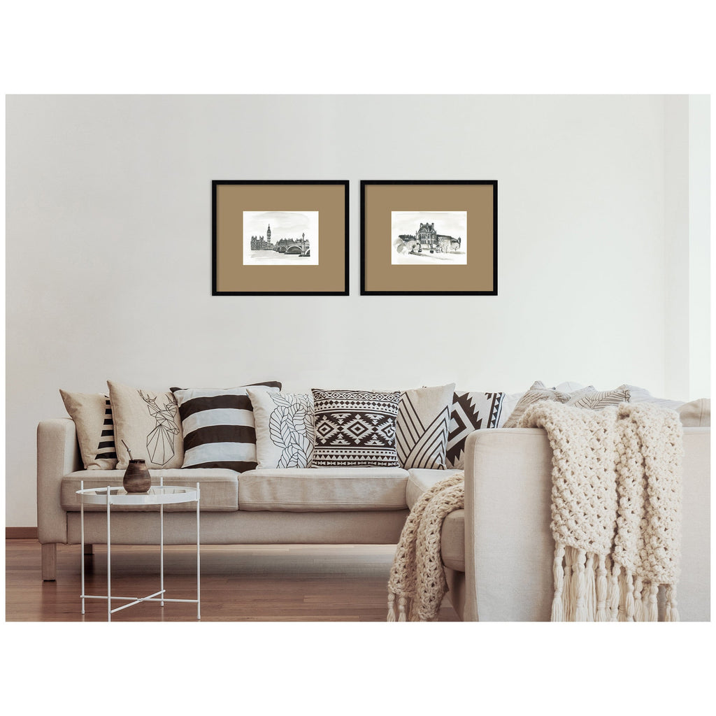 Vintage Postcard London & Paris 2 Piece Framed Wall Art Print Set by Teju Reval Brown Mat