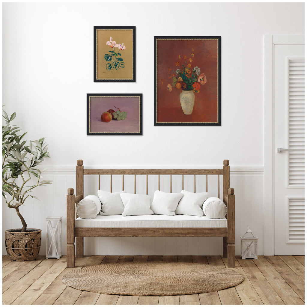 Cyclamen, Fruit & Chinese Vase — 3-Piece Framed Art Set