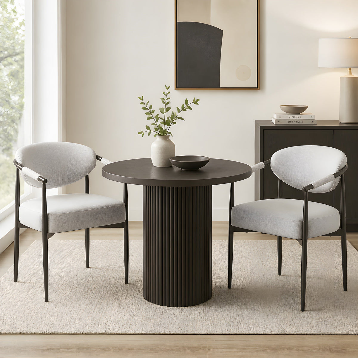 Bronze-Frame Upholstered Dining Chairs — Set of 2