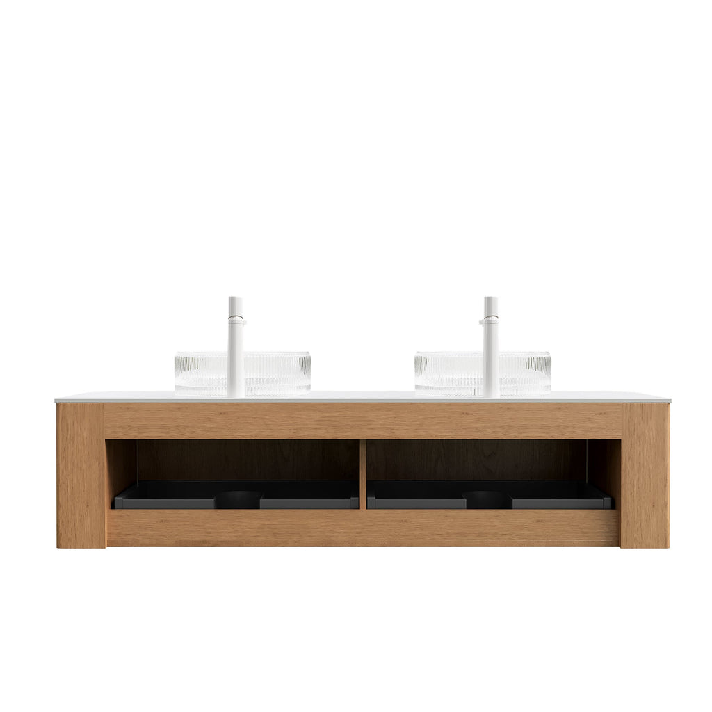 DINA 60" Bathroom Vanity with Floating Curved Edges and Glass Basins