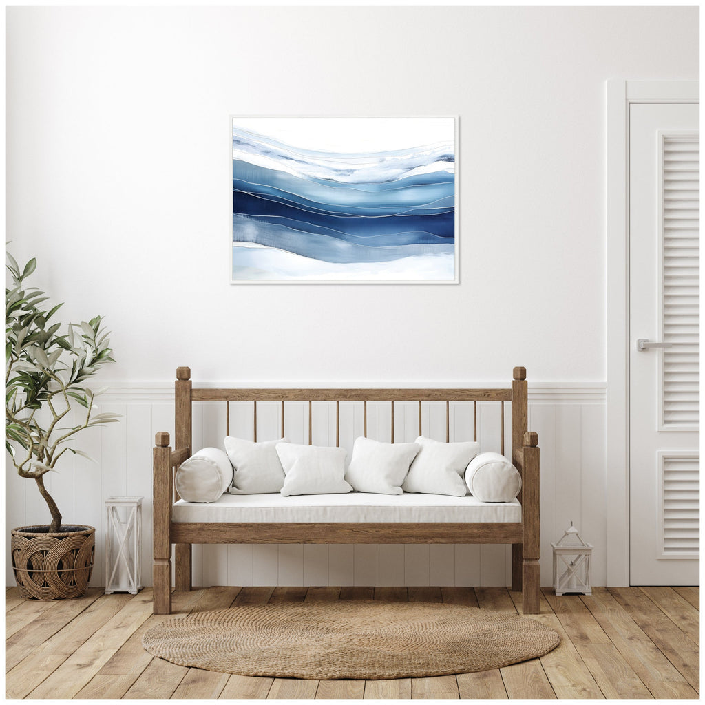 Abstract Linear Blues by The Creative Bunch Studio Framed Canvas Wall Art Print