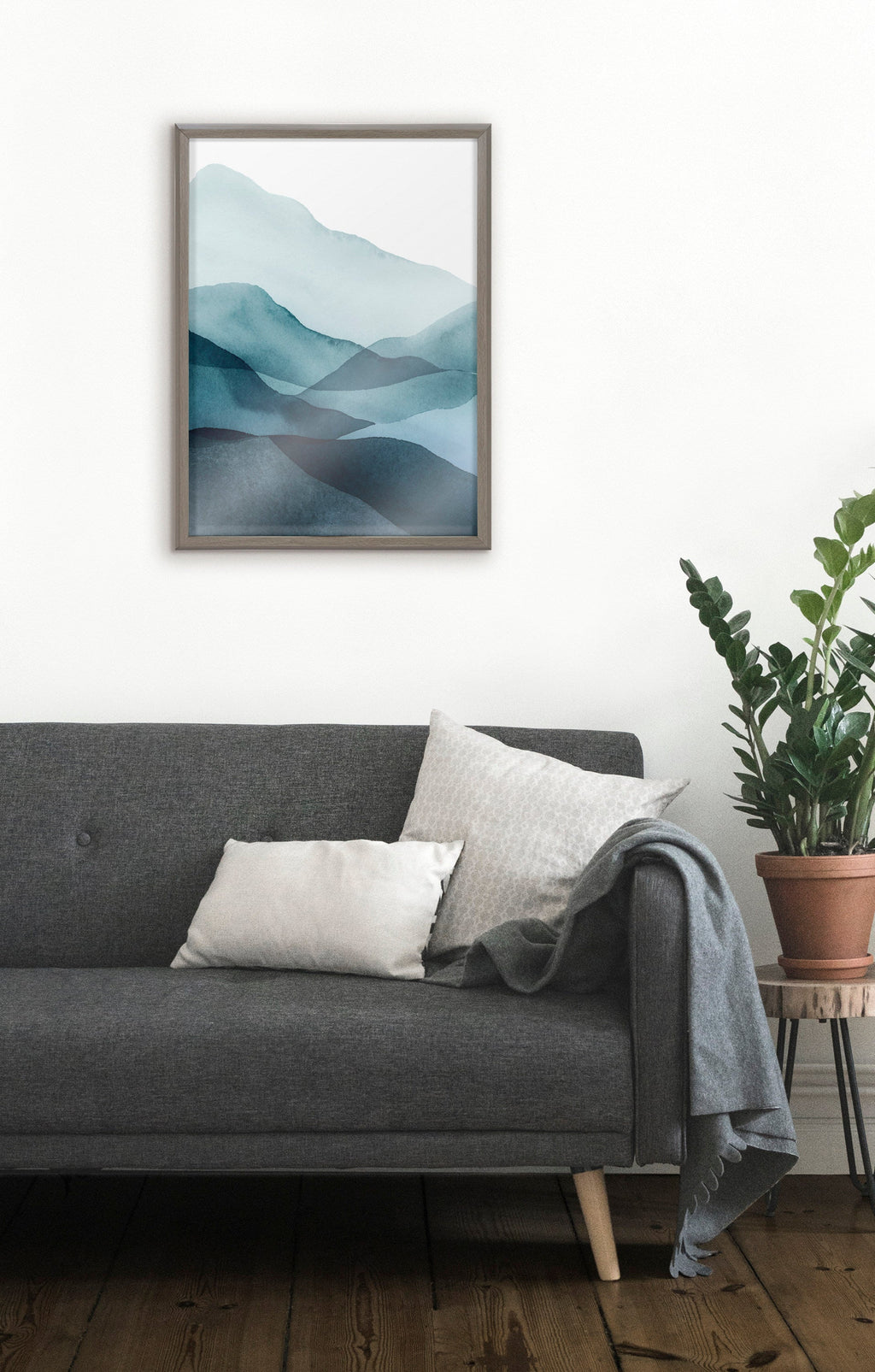 Blake Blue Mountain Range Framed Printed Glass by Amy Lighthall