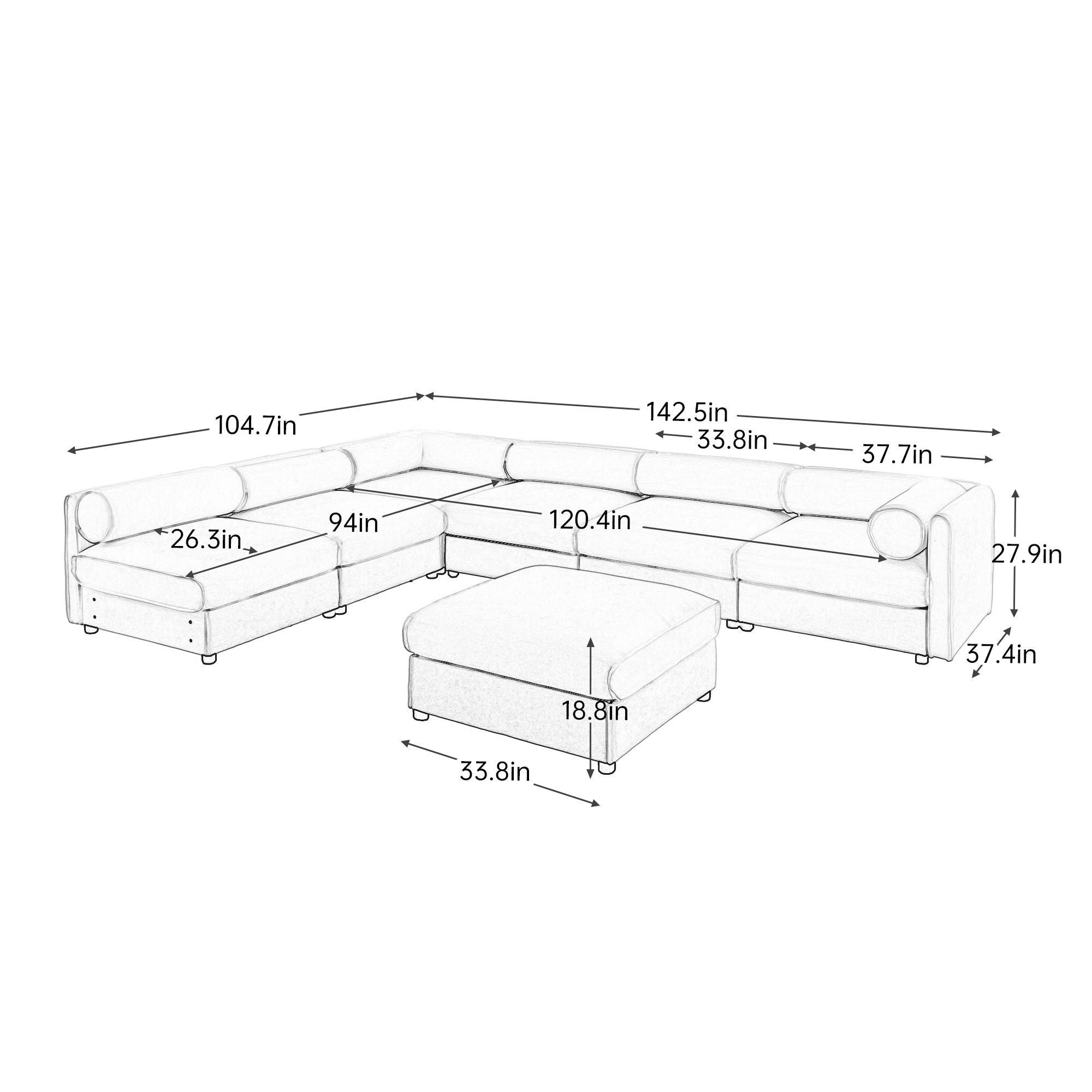Sculptural Modular Sectional Sofa with Storage